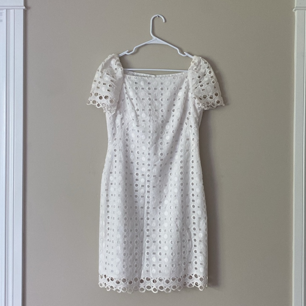 Jones New York Cotton White Embroidered Lace Straight Delicate Dainty Dress - Picture 4 of 13